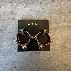 AQUA Gold-Tone Beaded Hoop Earrings – Modern Statement Jewelry for Women
